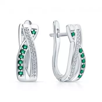 Серебряные серьги с фианитами и изумрудами природными