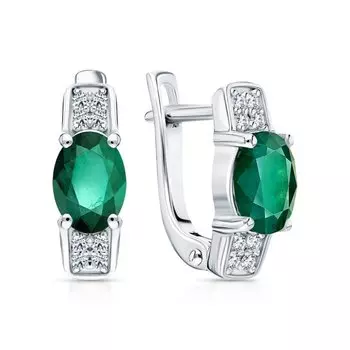 Серебряные серьги с фианитами и изумрудами природными