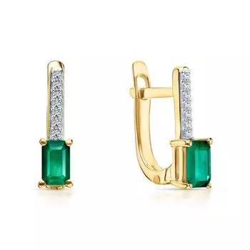 Серебряные серьги с фианитами и изумрудами природными