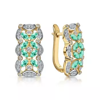 Серебряные серьги с фианитами и изумрудами природными