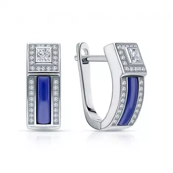 Серебряные серьги с фианитами и керамикой