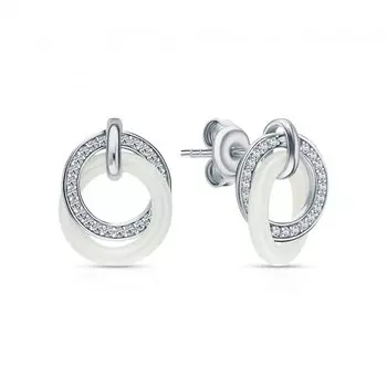 Серебряные серьги с фианитами и керамикой