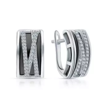 Серебряные серьги с фианитами и керамикой