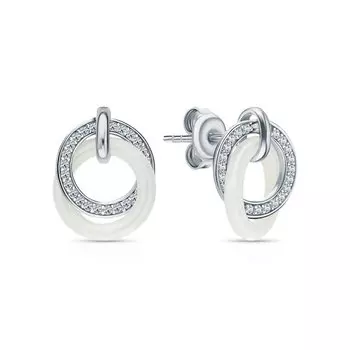 Серебряные серьги с фианитами и керамикой