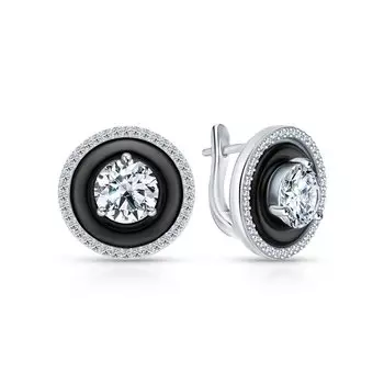 Серебряные серьги с фианитами и керамикой