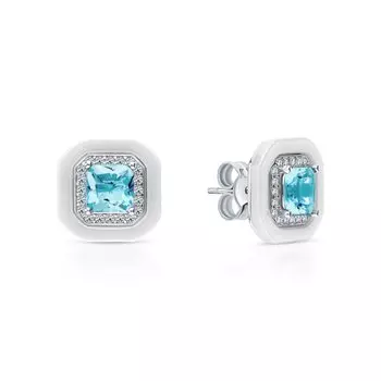 Серебряные серьги с фианитами и керамикой