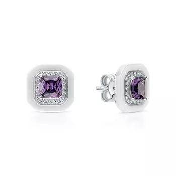 Серебряные серьги с фианитами и керамикой