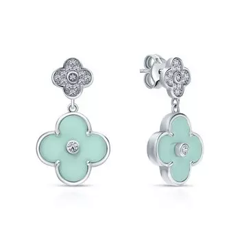 Серебряные серьги с фианитами и керамикой