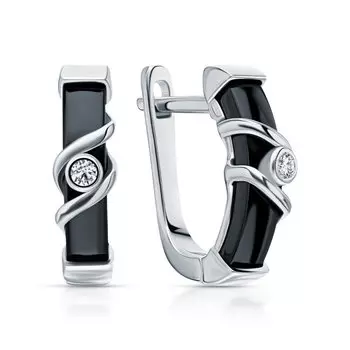 Серебряные серьги с фианитами и керамикой