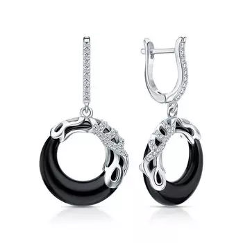 Серебряные серьги с фианитами и керамикой