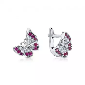 Серебряные серьги с фианитами и корундом