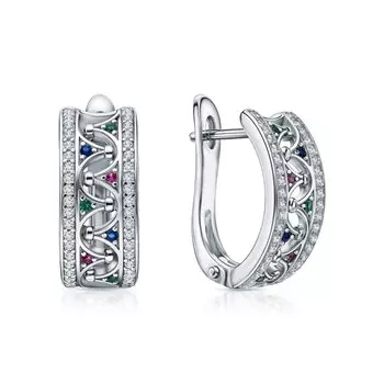 Серебряные серьги с фианитами и корундом