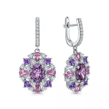 Серебряные серьги с фианитами и корундом