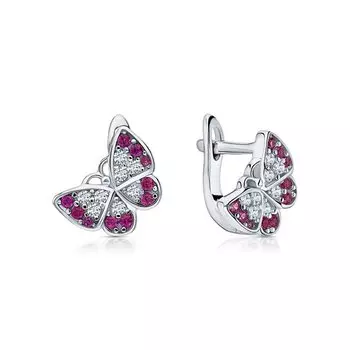 Серебряные серьги с фианитами и корундом