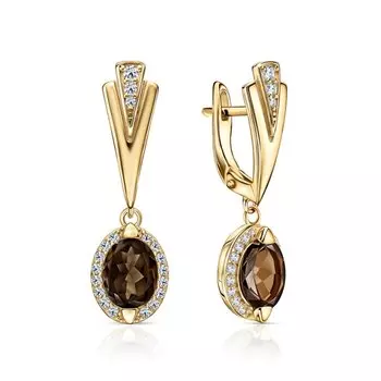 Серебряные серьги с фианитами и кварцами дымчатыми природными