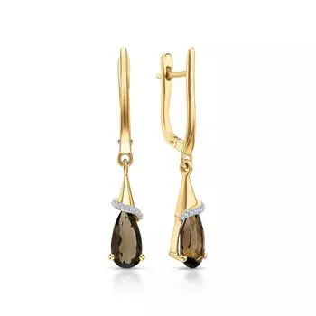 Серебряные серьги с фианитами и кварцами дымчатыми природными