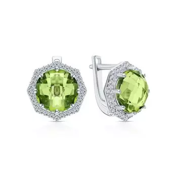 Серебряные серьги с фианитами и кварцами природными