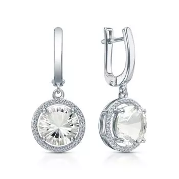 Серебряные серьги с фианитами и кварцами природными