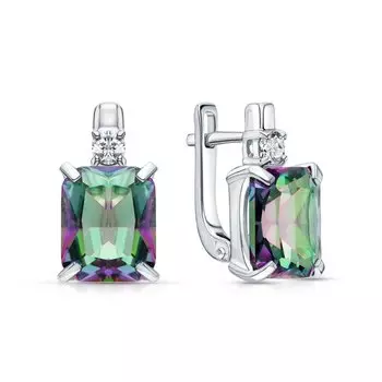 Серебряные серьги с фианитами и кварцами природными