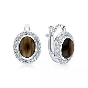 Серебряные серьги с фианитами и кварцами природными