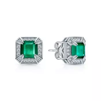 Серебряные серьги с фианитами и кварцами природными