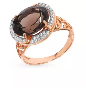 Серебряные серьги с фианитами и кварцем дымчатым природным