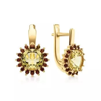 Серебряные серьги с фианитами и кварцем