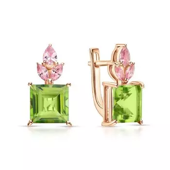 Серебряные серьги с фианитами и кварцем