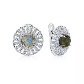 Серебряные серьги с фианитами и лабрадоритами