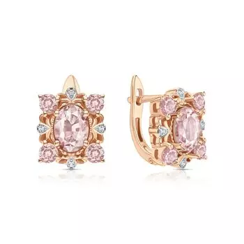 Серебряные серьги с фианитами и морганитами природными