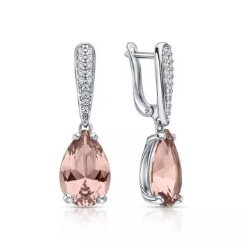 Серебряные серьги с фианитами и морганитами синтетическими