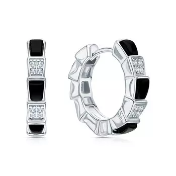 Серебряные серьги с фианитами и ониксом