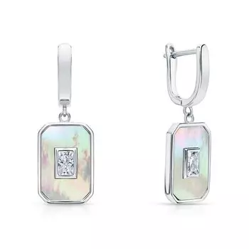 Серебряные серьги с фианитами и перламутром природным