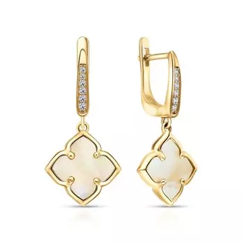 Серебряные серьги с фианитами и перламутром природным