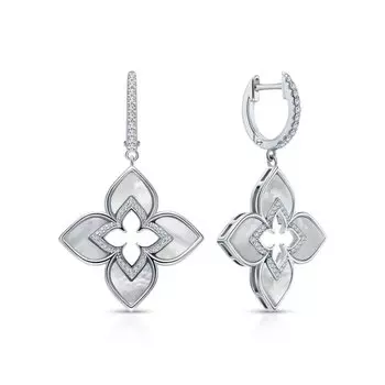 Серебряные серьги с фианитами и перламутром природным