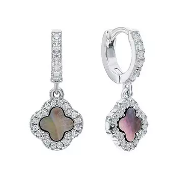 Серебряные серьги с фианитами и перламутром природным