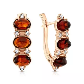 Серебряные серьги с фианитами и янтарями природными