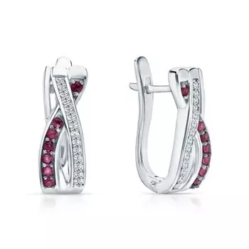 Серебряные серьги с фианитами и рубинами природными