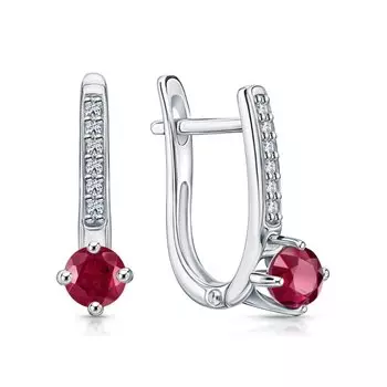 Серебряные серьги с фианитами и рубинами природными