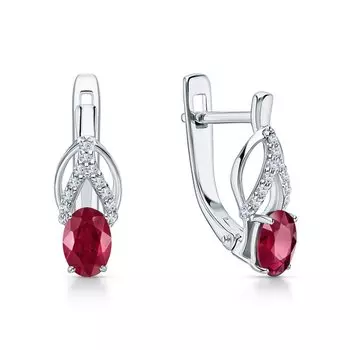 Серебряные серьги с фианитами и рубинами природными