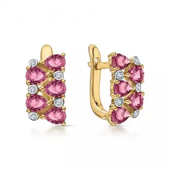 Серебряные серьги с фианитами и рубинами природными