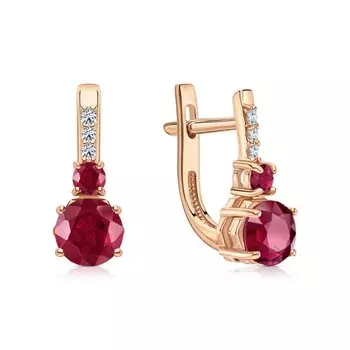 Серебряные серьги с фианитами и рубинами природными