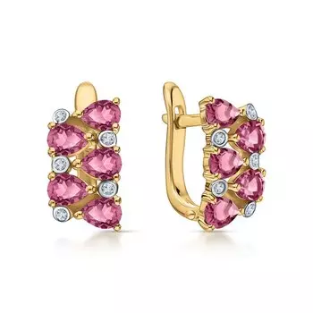 Серебряные серьги с фианитами и рубинами природными