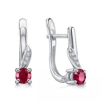 Серебряные серьги с фианитами и рубинами природными