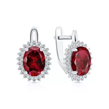 Серебряные серьги с фианитами и рубинами природными