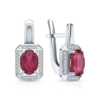Серебряные серьги с фианитами и рубинами природными