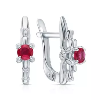 Серебряные серьги с фианитами и рубинами природными