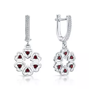 Серебряные серьги с фианитами и рубинами природными