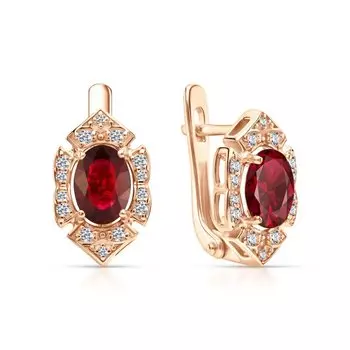 Серебряные серьги с фианитами и рубинами природными