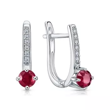 Серебряные серьги с фианитами и рубинами природными
